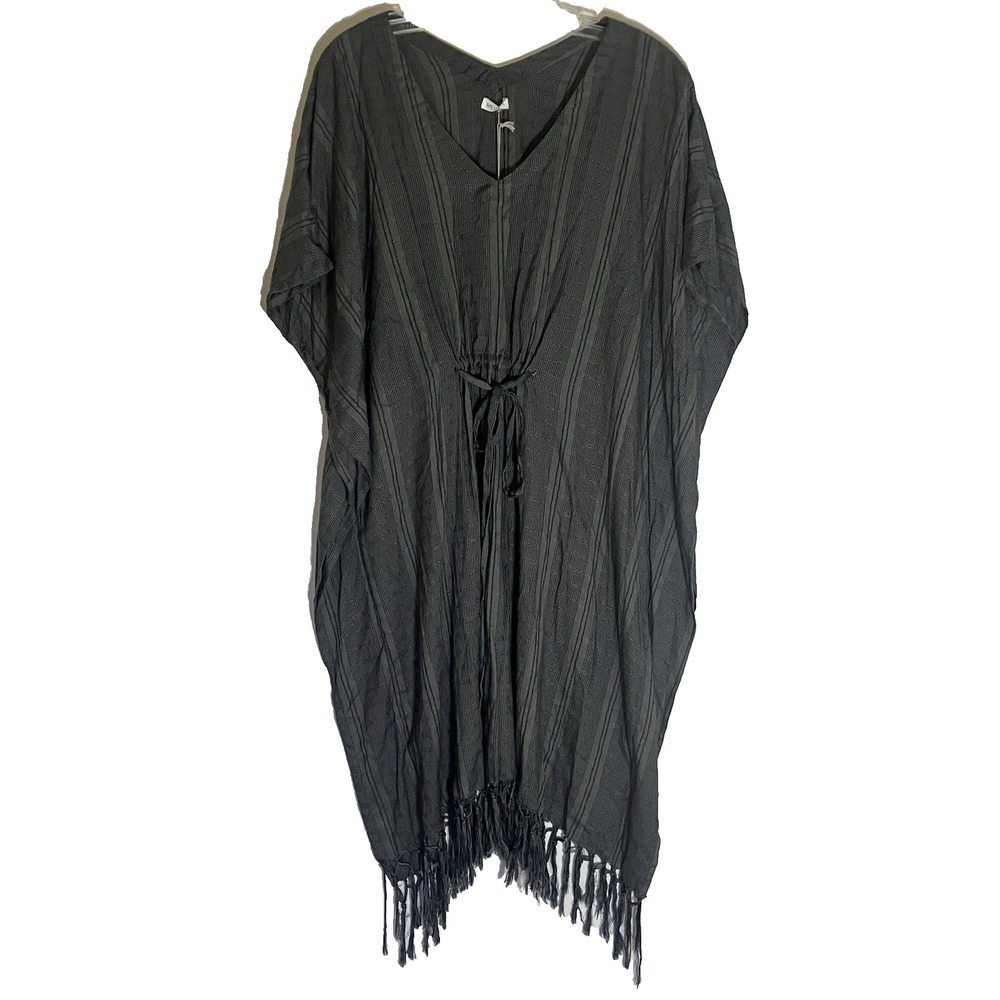 Mersea Dress Womens One Size Gray Stripe Midi Kaftan Adjustable Tassel Hem Boho